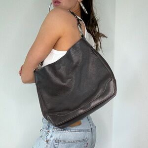 Chocolate Brown Leather Antonio Melani Shoulder Bag with Silver Hardware